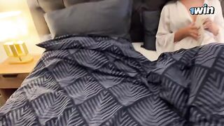 A stepson fucks his stepmom on a rainy night, sharing a bed