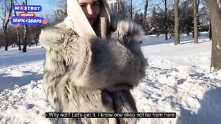 Stranger picked up while walking the dog, fur coat heat