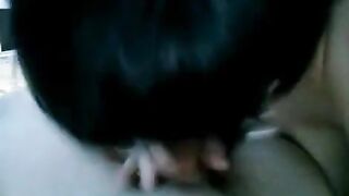 A drunk brunette makes her husband a stunning blowjob early in the morning