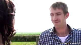 A juicy girl was fucked by a guy on the hay in a steamy scene