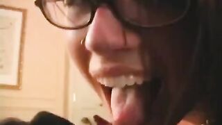 The fool is happy in glasses, he caressed the dick