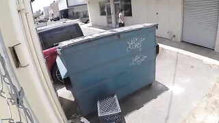 Nude beauties behind the garbage tank, captured in a sneaky moment
