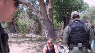 A hot grandma fucks with a young soldier in the car