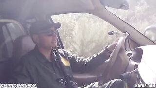 A hot grandma fucks with a young soldier in the car