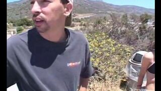 The cute girl got into the car and was fucked by two guys
