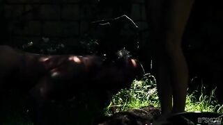 A blonde girl was fucked in the garden by a cock