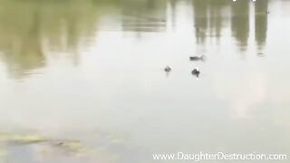 A sexy brunette has sex with her lover on the pier