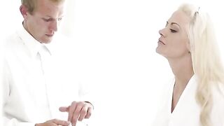 The newlyweds start their honeymoon with an immediate intimate moment