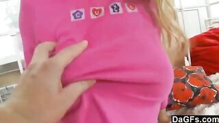 Sweet young Russian takes off her clothes and plays with toys