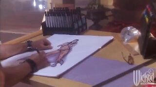 A girl is having fun with her nice big tits with glasses