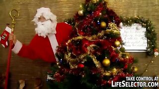 A naughty Russian girl gets fucked by five Santas in a steamy group scene