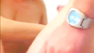 Russian blonde with big tits gets her pussy cum-shot after giving a blowjob