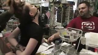 Rough sex with a girl in the store, she gets fucked hard