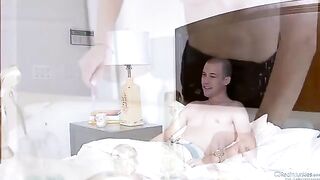 Amber Rain has sex with her husband and his friend on the bed