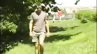 Man masturbating his cock in the hayloft