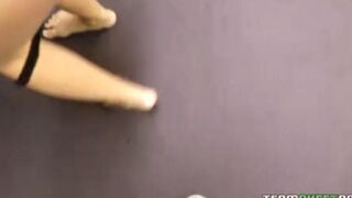 The blonde with beautiful breasts plays the role of a sweet blowjob artist