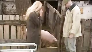 A sexy Russian girl is having fun with a guy in the village