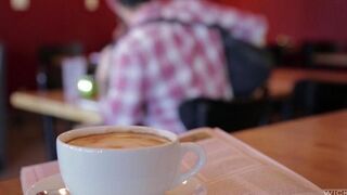 The guy picked up an Asian girl in the cafe and fucked