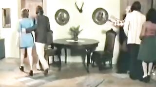 Cute brunette from the past has an intense sex session on the bed with several guys