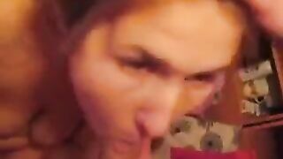 A blowjob finished with a strong cumshot in the mouth - Homemade