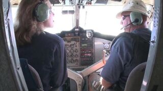 Blonde stewardess with big tits passionately takes a hard cock