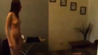 A sexy Russian is doing the washing up and masturbating at the same time