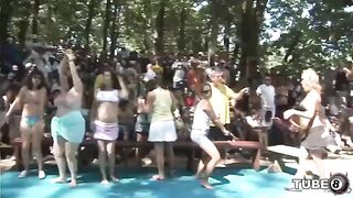 A young beautiful couple have fun right in the forest