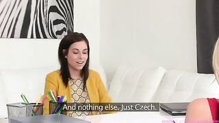 Tracy Lindsay with female agent in steamy lesbian casting session