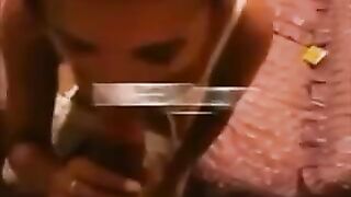Cute girl in knee-elbow pose, waving man’s ass, caught on homemade video