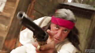 The cowboy punished a girl but did not spank her, licked her clitoris instead