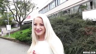 A sexy blonde with natural tits gets fucked by a huge cock in HD