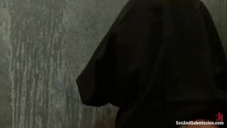 The sexy girl was tied up and had to withstand a strong cock in her mouth
