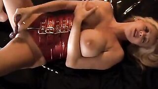 Busty beauty Rachel Aziani masturbates and comes using a toy