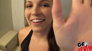 Beautiful woman has a quickie in the bathroom, showcasing raw passion