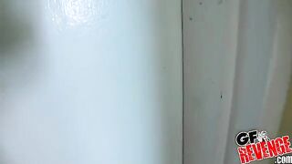 Beautiful woman has a quickie in the bathroom, showcasing raw passion