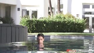 Woman is having fun with boyfriend in the pool