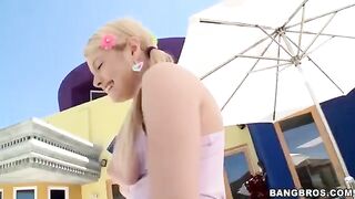 The blonde girl sucks a dick of her new friend