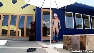 The blonde girl sucks a dick of her new friend