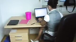 The young secretary was fucked by her boss straight in the workplace
