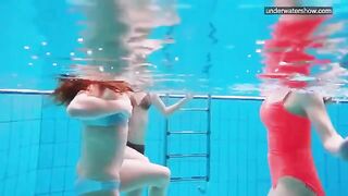 Barefoot beauties are being photographed by a hidden camera in the pool