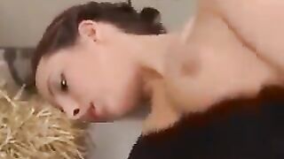 A super cute brunette with natural tits playing a naughty game