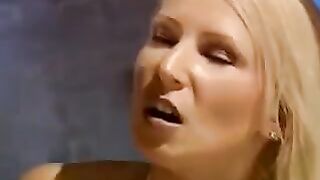 Beautiful bondage with a hot blonde, caught in a thrilling FMM scene