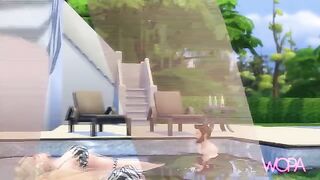 An orgy with 7 beauties of different hair colors in the pool