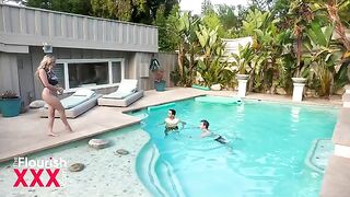 Two students having an outdoor adventure with their teacher, Blake Blossom
