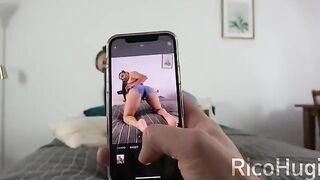 Babe talks on the phone with her boyfriend while sucking my big dick