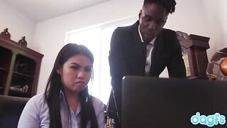 Asian woman Cindy Starfall was interviewed by a black man and got fucked hard