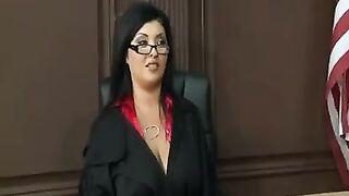 A woman in a uniform takes off her clothes to show her huge boobs