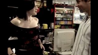 A hot chick is fucking with a client right in the shop