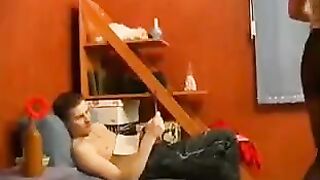 The guy douses his mother’s ass with sperm in an intense scene