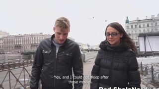 A hot Russian girl gave her first blowjob to the first guy she met